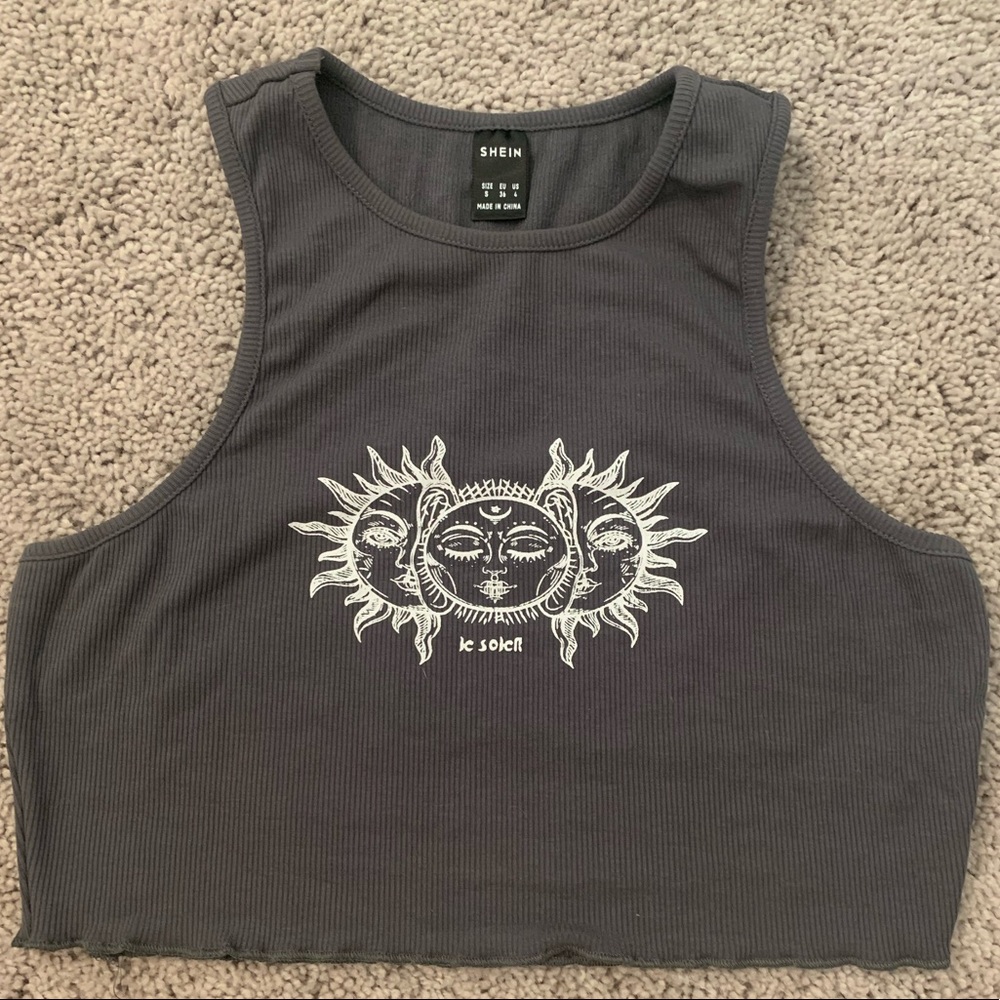 Abstract Sun Print Rib-knit Tank Top
